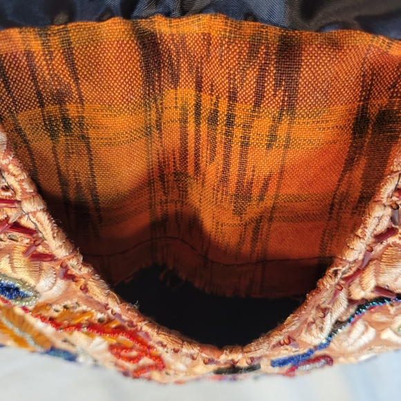 Vintage Boho Patchwork Beaded Slouch Bag Hobo Purse India Batik Pattern 16 x 12 - Picture 3 of 8